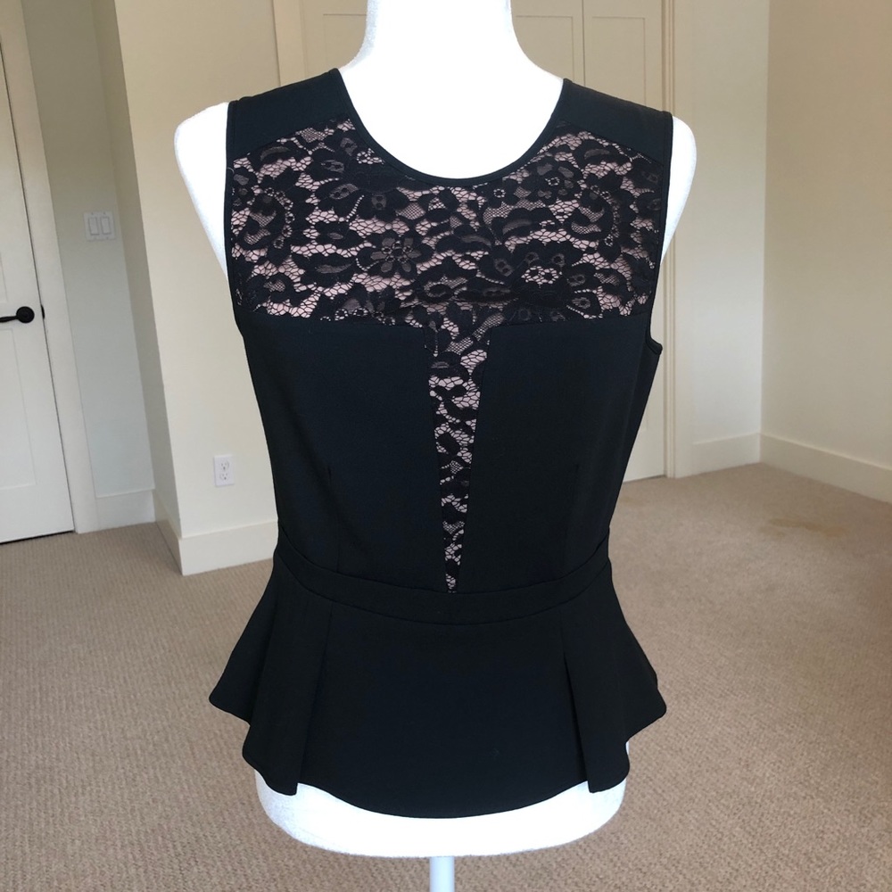 BCBG MAXAZRIA Black Lace Peplum Top